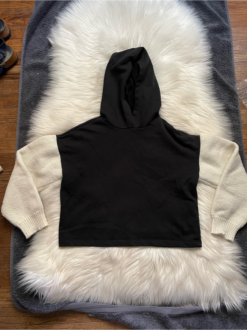 Habitual Black Hoodie with Cream Knit Sleeves